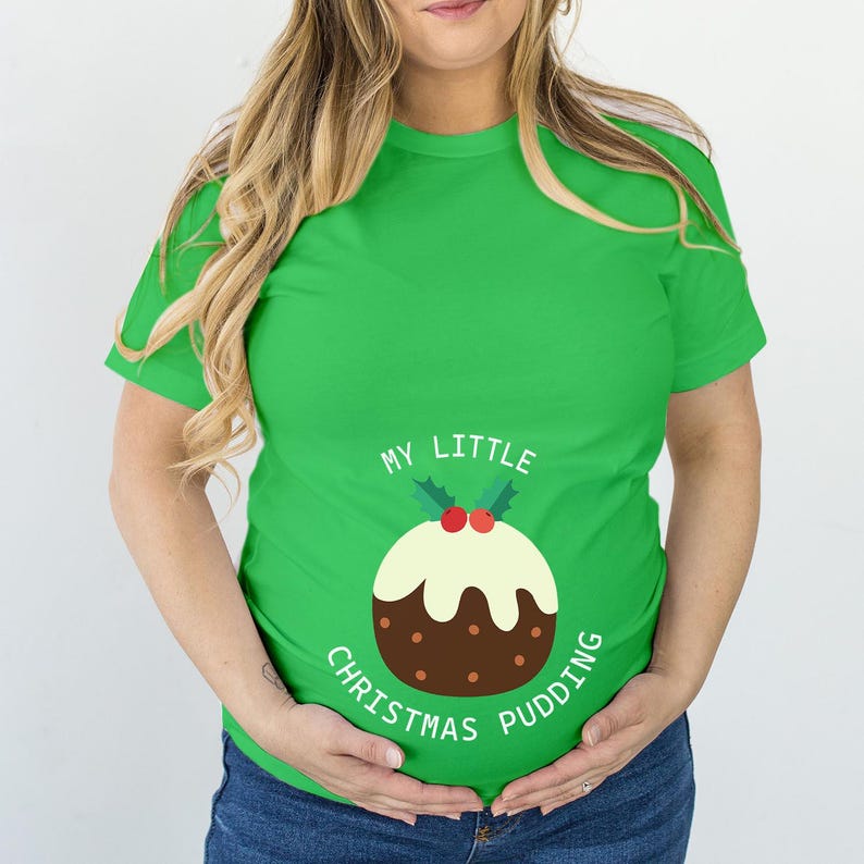 TSHIRT (5320) My Little CHRISTMAS PUDDING Christmas Maternity Pregnancy Mum to be Announcement Christmas tee for her gift family T-Shirt