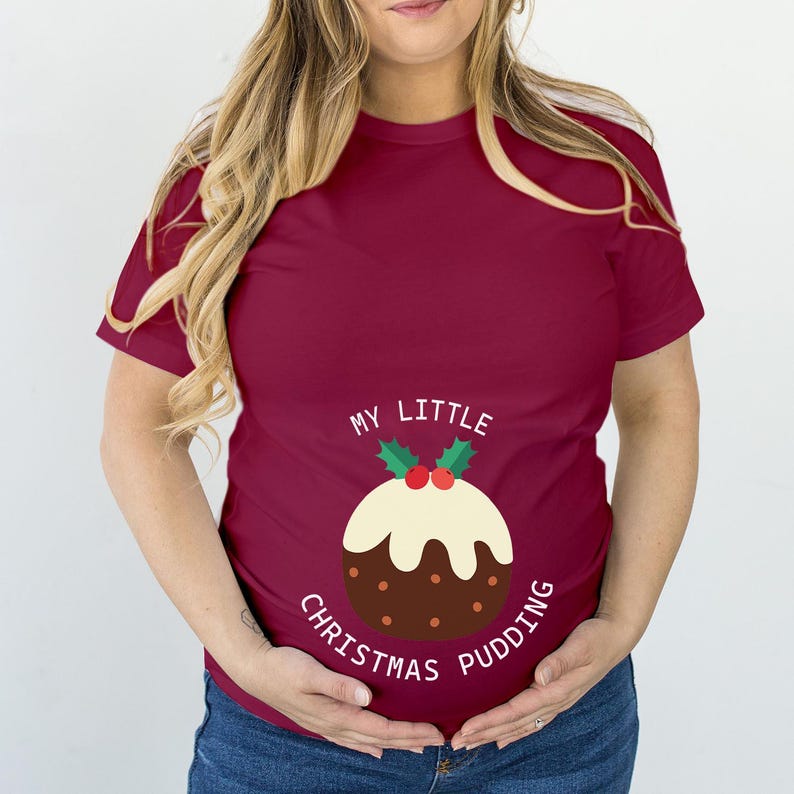 TSHIRT (5320) My Little CHRISTMAS PUDDING Christmas Maternity Pregnancy Mum to be Announcement Christmas tee for her gift family T-Shirt