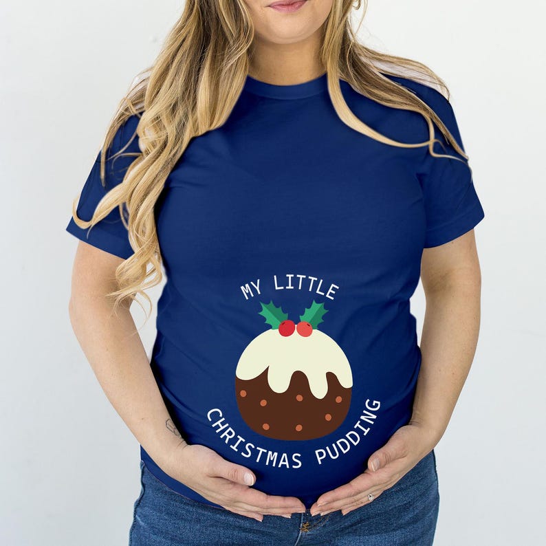 TSHIRT (5320) My Little CHRISTMAS PUDDING Christmas Maternity Pregnancy Mum to be Announcement Christmas tee for her gift family T-Shirt