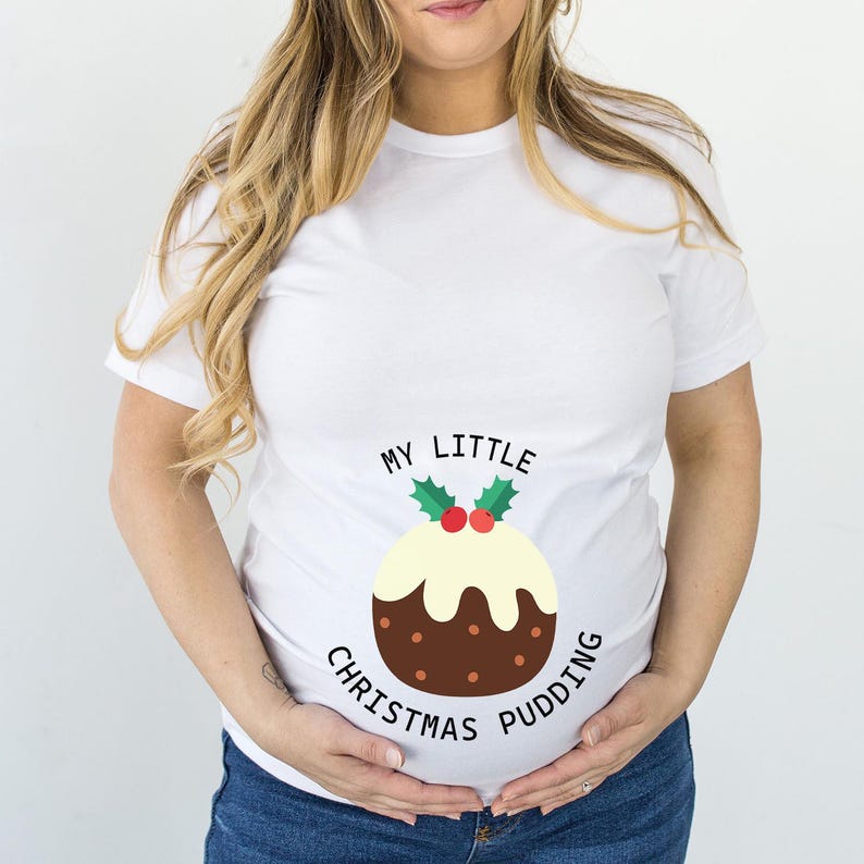 TSHIRT (5320) My Little CHRISTMAS PUDDING Christmas Maternity Pregnancy Mum to be Announcement Christmas tee for her gift family T-Shirt