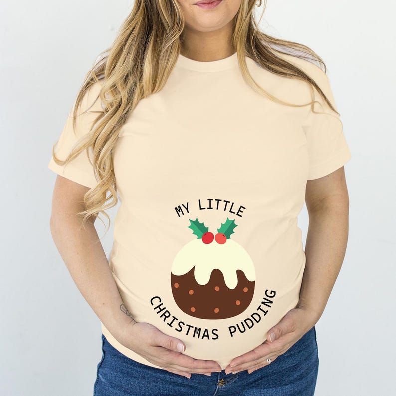 TSHIRT (5320) My Little CHRISTMAS PUDDING Christmas Maternity Pregnancy Mum to be Announcement Christmas tee for her gift family T-Shirt