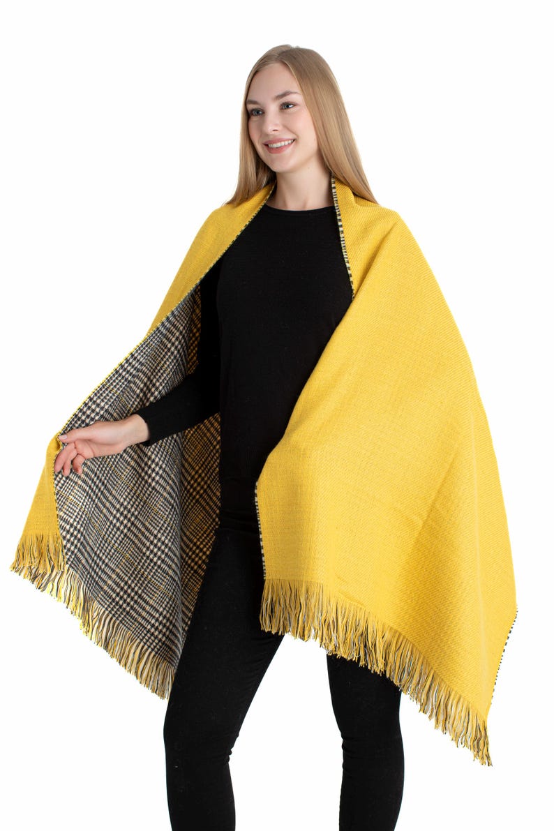 Yellow Double Sided Winter Oversize Women Scarf, Winter Shawl, Women Blanket Scarf, Winter Warm Pashmina Shawl, Christmas Gift