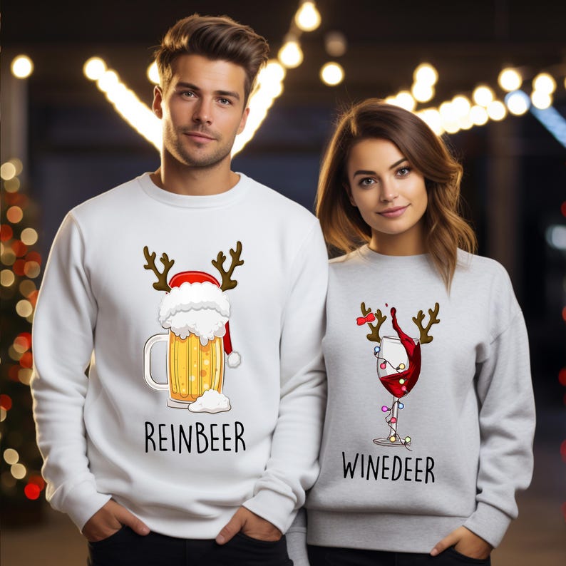 Winedeer Reinbeer Sweatshirts, Funny Couple Christmas Shirts, Christmas Sweatshirt, Couples Sweaters, Reindeer Sweatshirt, Matching Sweaters