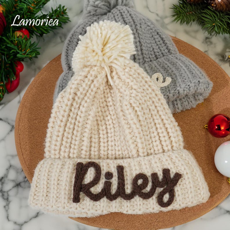 Personalized Kid Knitted Winter Hat, Baby Shower Gift, Baby Winter Hat, Christmas Hat, Beanie Hat, Baby Hat, Knit Hat, Toddler Hat, Kids Hat