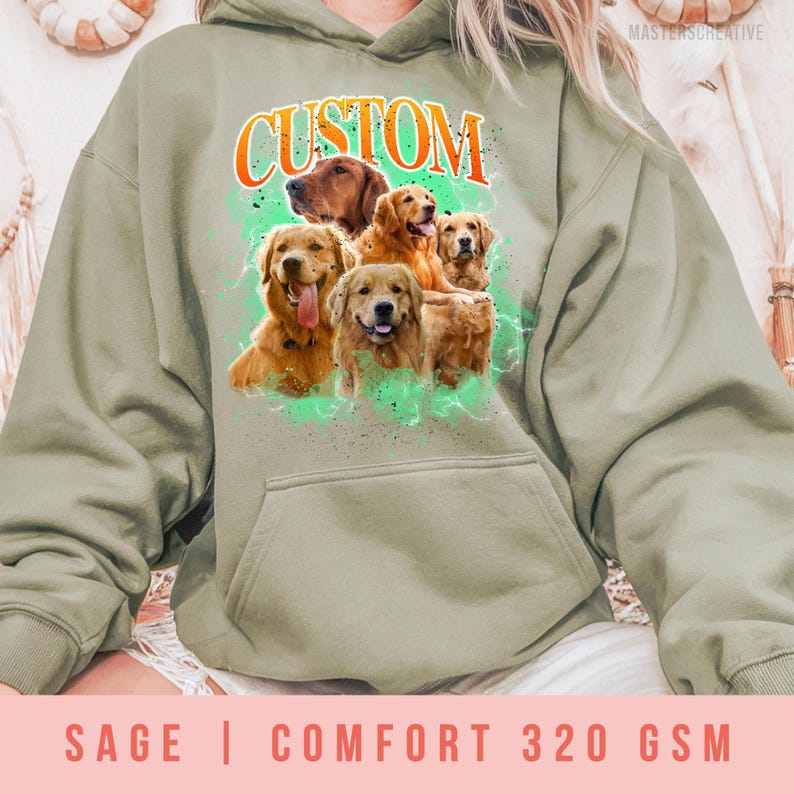 Custom Vintage Pet T-Shirt from Pet Photo, Personalised Retro Pet Hoodie, Custom Dog Name Shirt or Hoody, Mix Colour T-Shirt for Humans