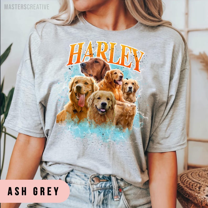 Custom Vintage Pet T-Shirt from Pet Photo, Personalised Retro Pet Hoodie, Custom Dog Name Shirt or Hoody, Mix Colour T-Shirt for Humans