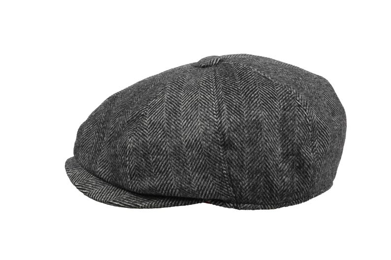 Dark Gray Herringbone Wool 8 Panels Cap, Peaky Blinders Hat, Baker Boy Hat, Irish flat cap, Groomsman Gatsby Hat, Hatsquare Man Newsboy Cap