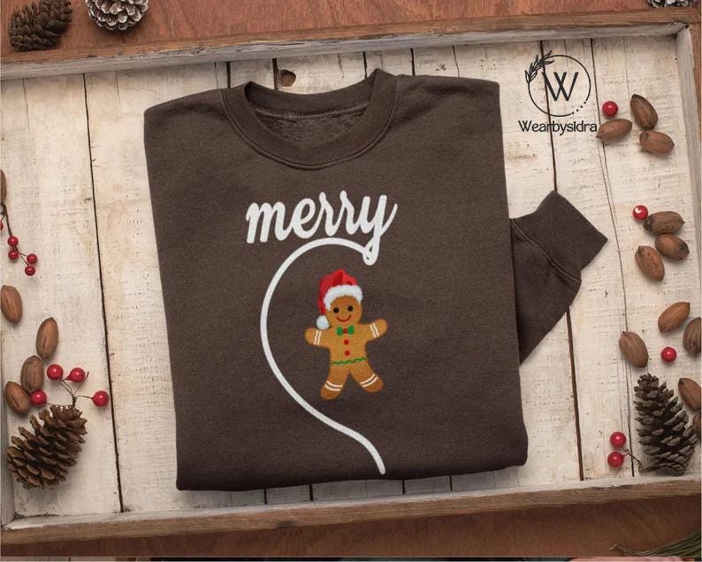 Couple Merry Christmas Sweater, His and Hers Matching Heart Christmas Sweatshirt, Cute Gingerbread Couple Printed Jumpers, Couples Xmas Gift