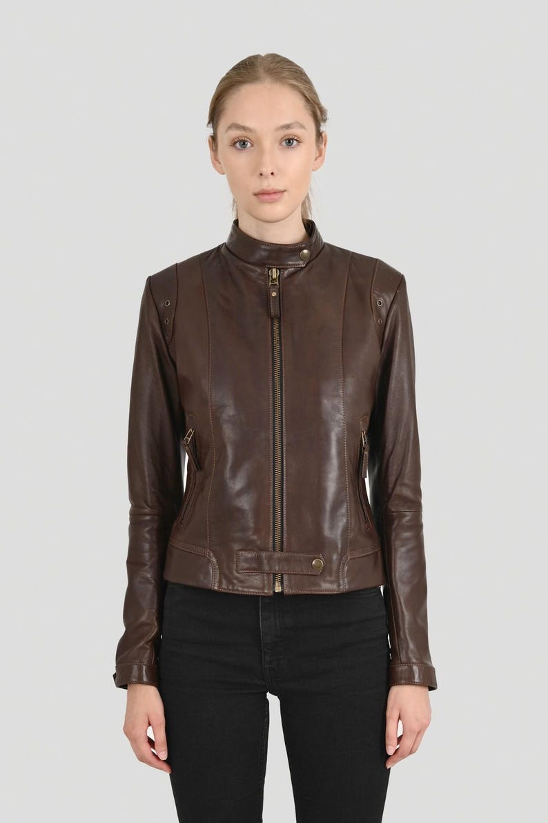 ALiN - Rio Fitted Women's Wax Brown Leather Jacket | Leather Anniversary Gifts for Her