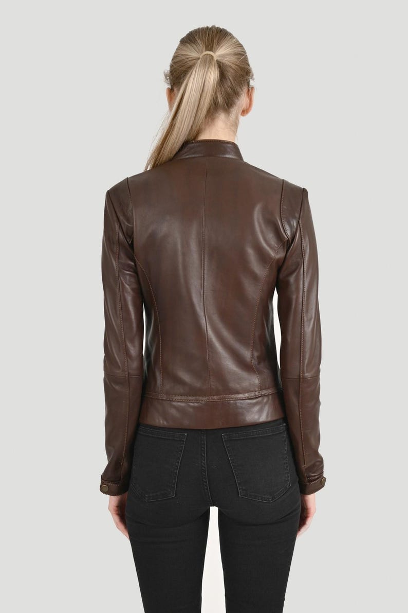 ALiN - Rio Fitted Women's Wax Brown Leather Jacket | Leather Anniversary Gifts for Her