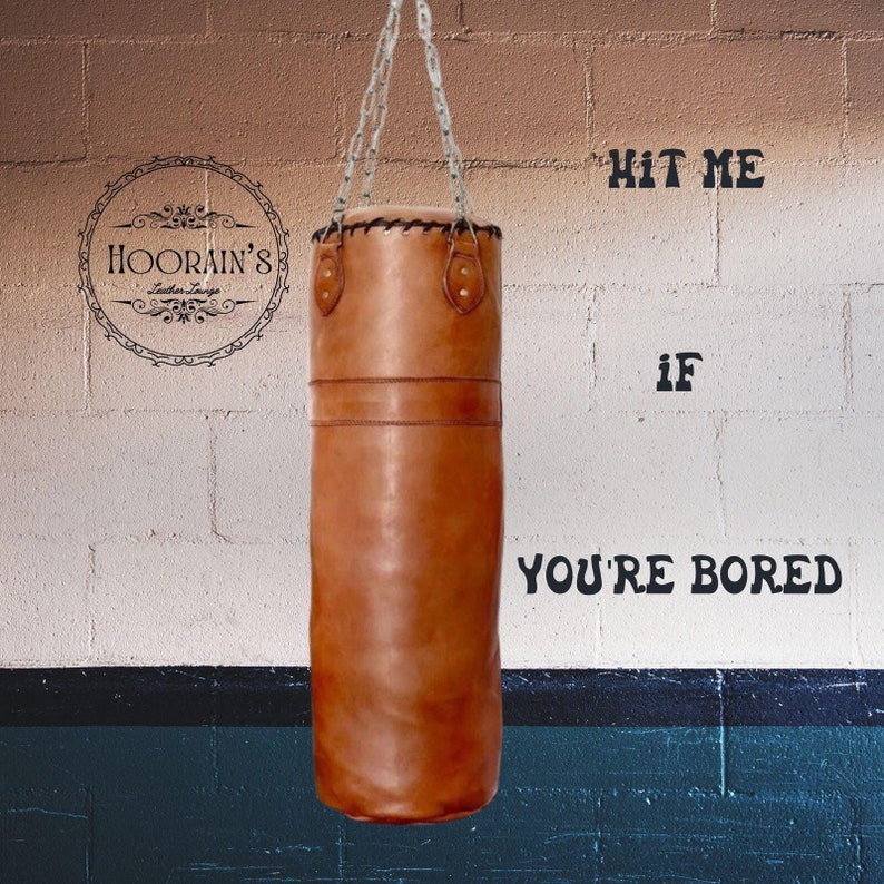 Tan Vintage Leather Punching Bag – Handmade Cowhide Training & Boxing Bag for MMA, Kickboxing, and Gym Workouts.