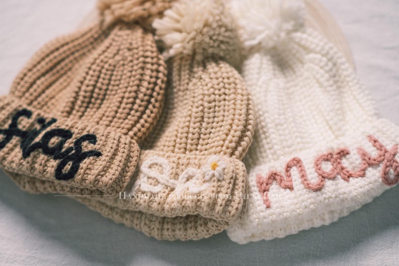 Personalized Knit Pom Pom Beanie for Kids: Cozy Embroidered Winter Hat – A Thoughtful Gift for Infants and Toddlers!