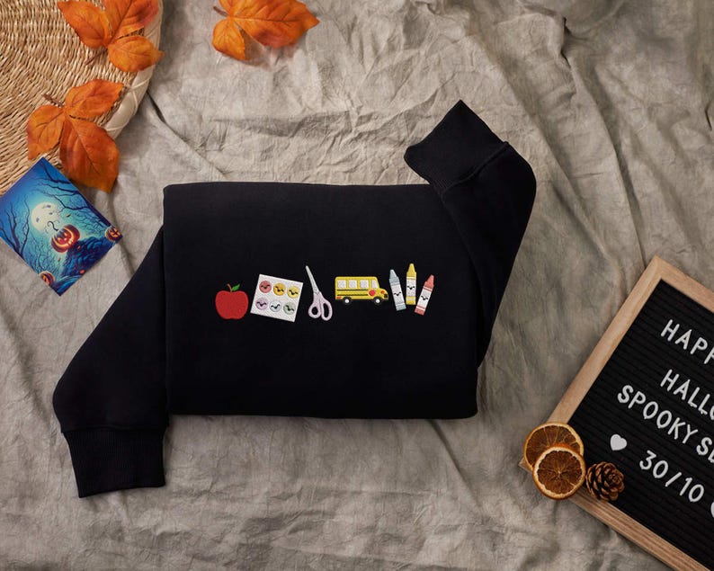 Embroidered Apple Teacher Sweatshirt, Back To School Teacher Sweatshirt, Embroidered Classroom Shirt