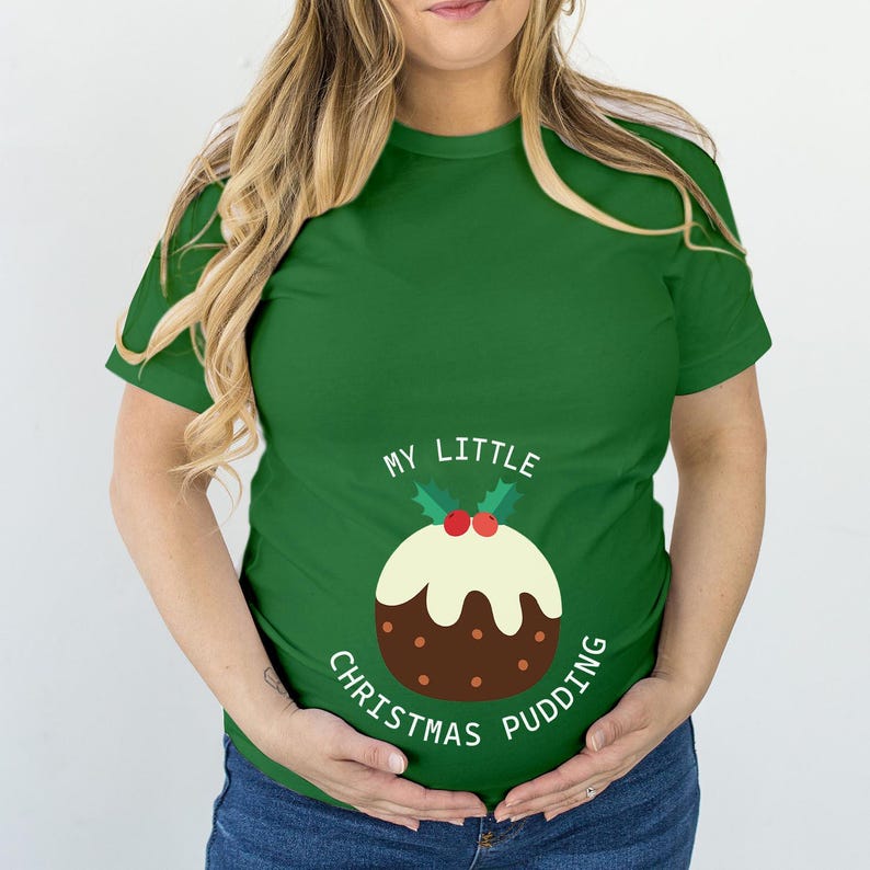 TSHIRT (5320) My Little CHRISTMAS PUDDING Christmas Maternity Pregnancy Mum to be Announcement Christmas tee for her gift family T-Shirt