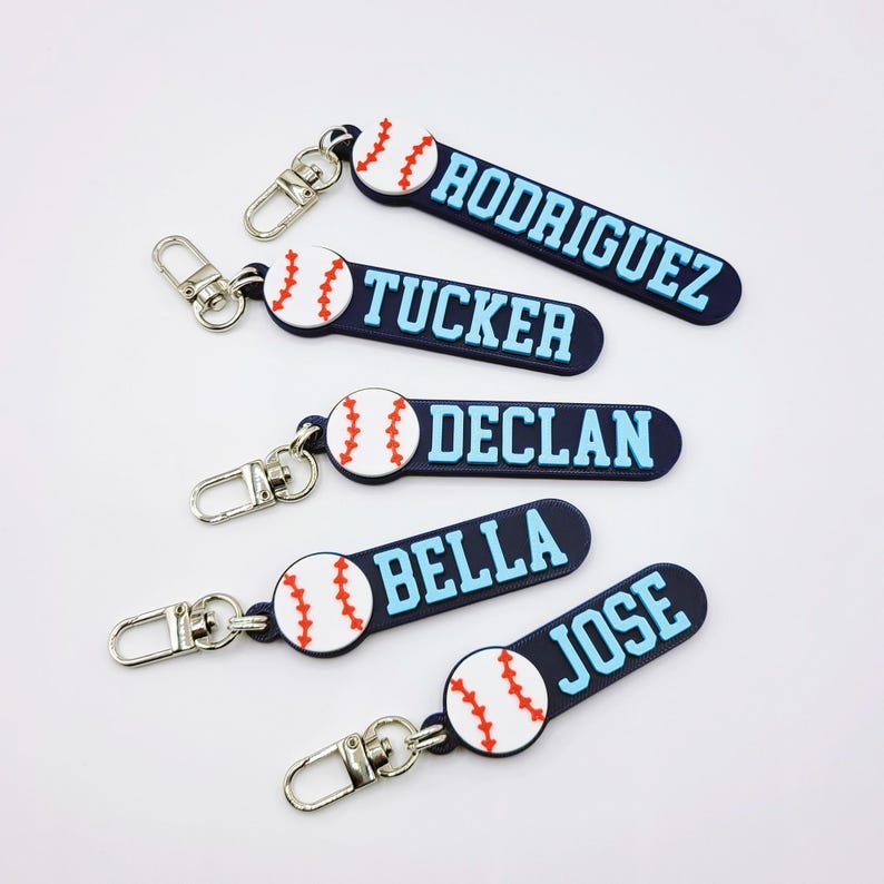 Baseball Personalized Keychain / Keyring / Bag Tag / Name Tag - 3D Printed Plastic