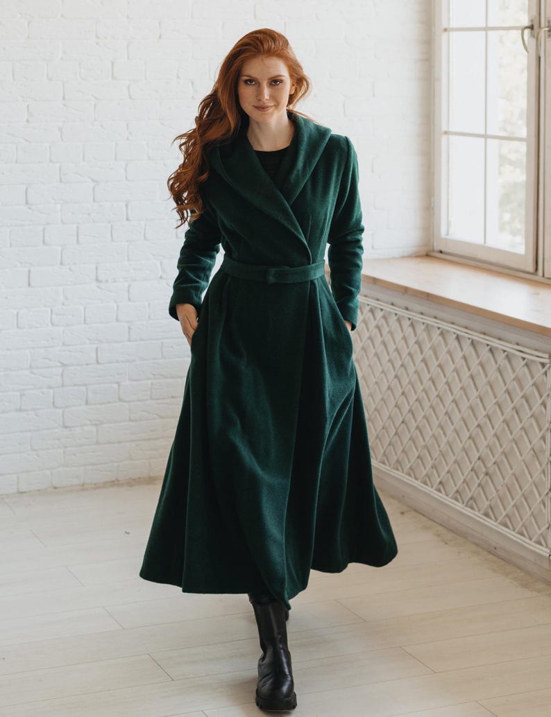 Winter Coat For Women, Merino Wool Coat, Swing Coat, Long Classic Coat, Maxi Coat with Hood, Winter Warm Outwear, Plus Size Winter Clothing