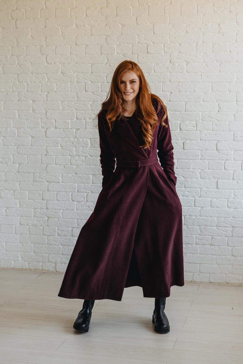 Winter Coat For Women, Merino Wool Coat, Swing Coat, Long Classic Coat, Maxi Coat with Hood, Winter Warm Outwear, Plus Size Winter Clothing