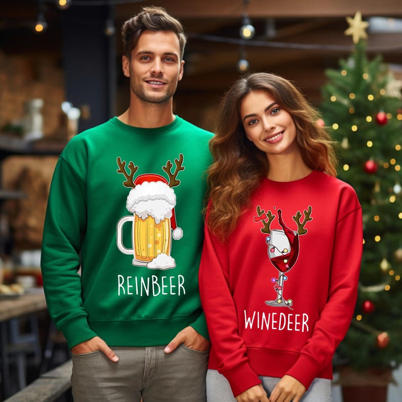 Winedeer Reinbeer Sweatshirts, Funny Couple Christmas Shirts, Christmas Sweatshirt, Couples Sweaters, Reindeer Sweatshirt, Matching Sweaters