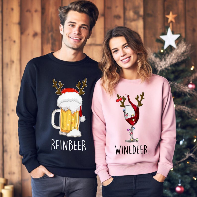 Winedeer Reinbeer Sweatshirts, Funny Couple Christmas Shirts, Christmas Sweatshirt, Couples Sweaters, Reindeer Sweatshirt, Matching Sweaters