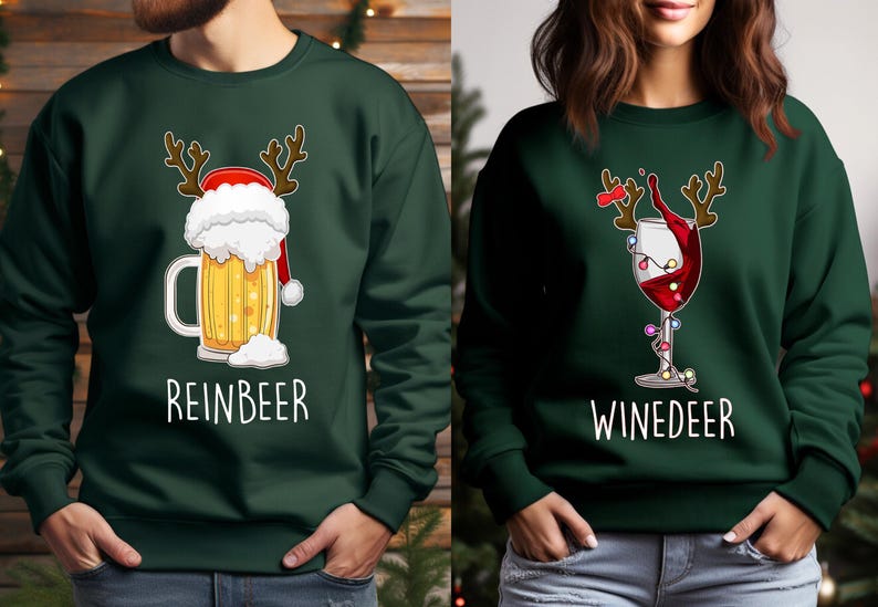 Winedeer Reinbeer Sweatshirts, Funny Couple Christmas Shirts, Christmas Sweatshirt, Couples Sweaters, Reindeer Sweatshirt, Matching Sweaters