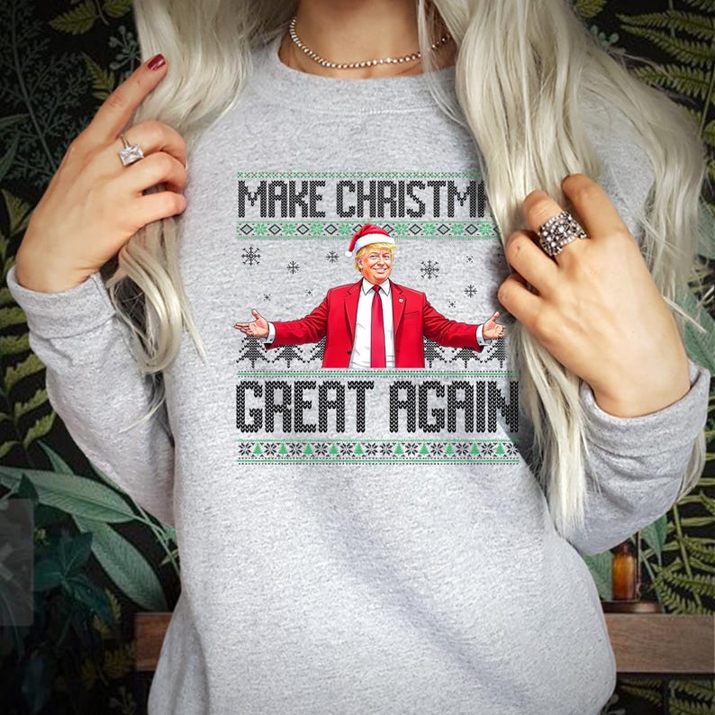 SWEATSHIRT (DTC-1) Make Christmas Great Again Donald Trump 2024 Sweatshirt MAGA I Will be Home for Christmas Vibes Xmas Funny Jumper