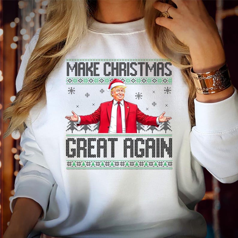 SWEATSHIRT (DTC-1) Make Christmas Great Again Donald Trump 2024 Sweatshirt MAGA I Will be Home for Christmas Vibes Xmas Funny Jumper