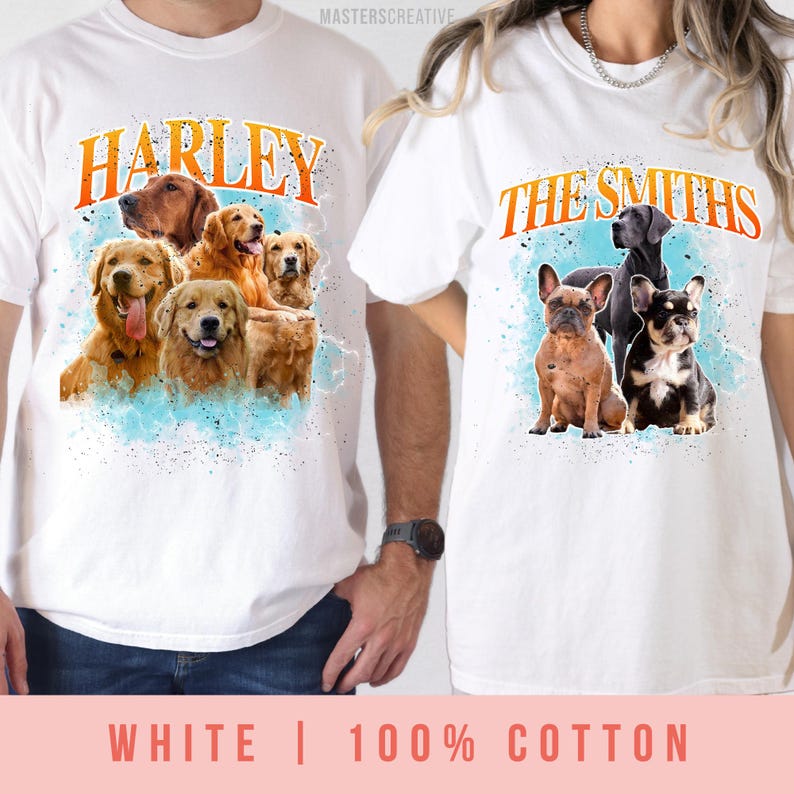 Custom Vintage Pet T-Shirt from Pet Photo, Personalised Retro Pet Hoodie, Custom Dog Name Shirt or Hoody, Mix Colour T-Shirt for Humans