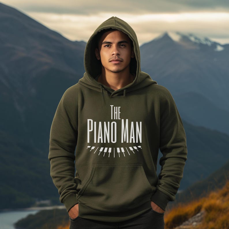 The Piano Man Hooded Sweatshirt, Piano Lover Hoodie, Piano Player Hoodie, Gift for Pianist, Funny Piano Shirt, Music Hoodie, Music Nerd Gift