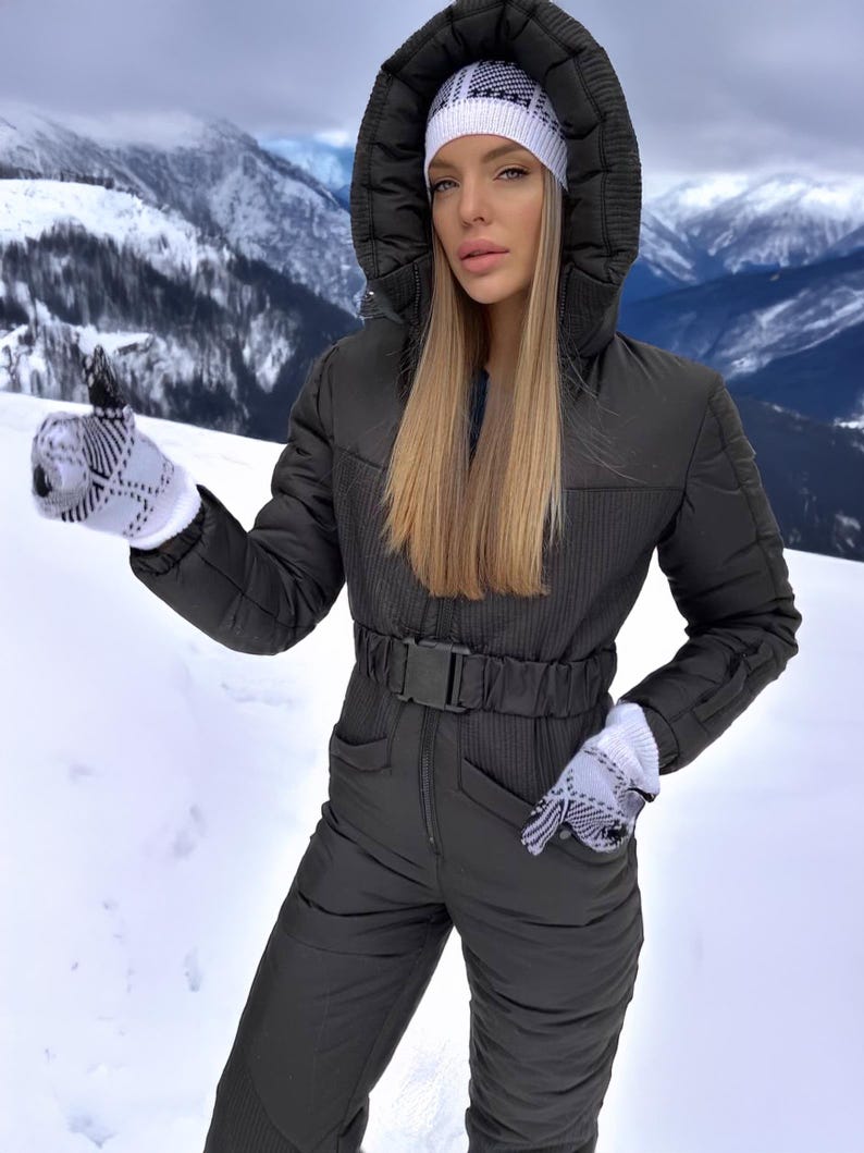 Womens Ski Jumpsuit - Insulated, Windproof, and Water-Repellent Snow Suit with 3D Stitching, Detachable Belt, ski outfit, winter adventure