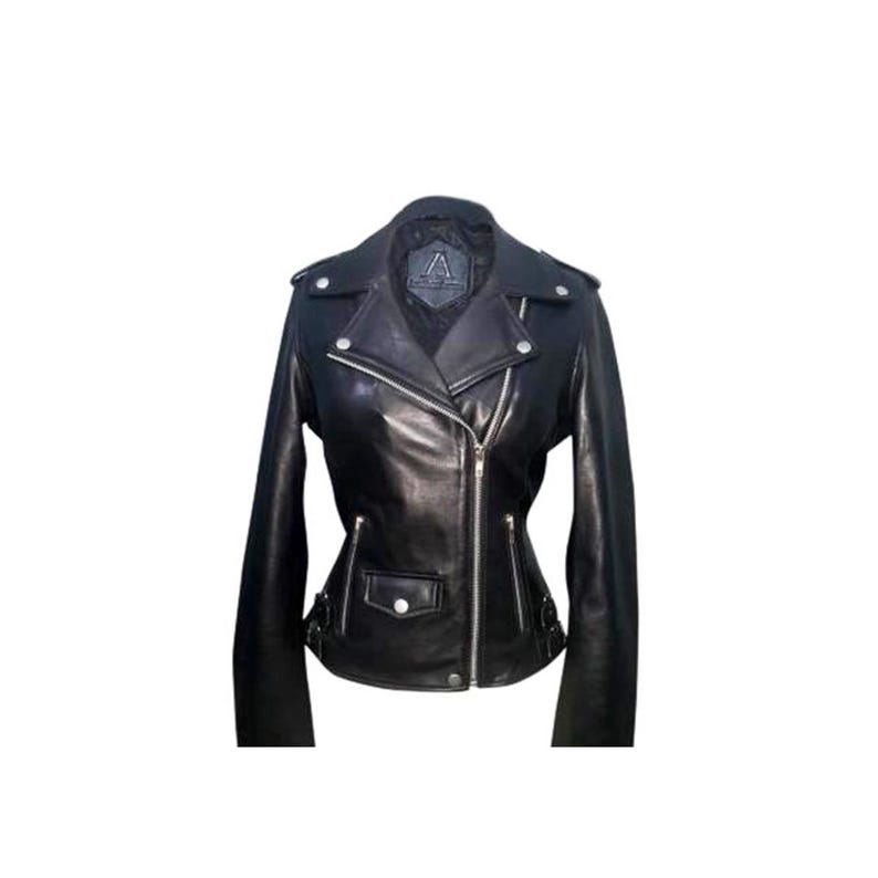 Women Black Color TASSEL Sheep Leather Biker Jacket. LA-W001