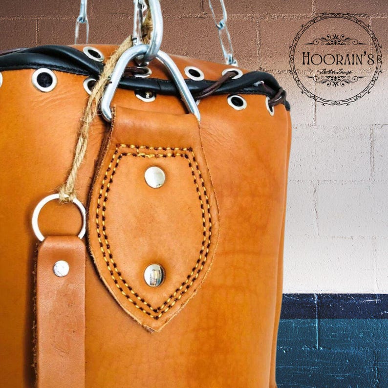 Tan Vintage Leather Punching Bag – Handmade Cowhide Training & Boxing Bag for MMA, Kickboxing, and Gym Workouts.