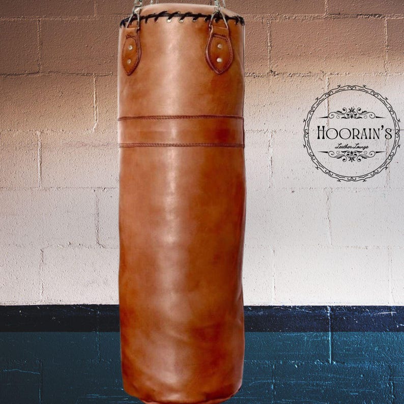 Tan Vintage Leather Punching Bag – Handmade Cowhide Training & Boxing Bag for MMA, Kickboxing, and Gym Workouts.