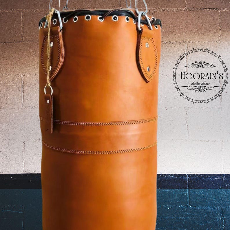 Tan Vintage Leather Punching Bag – Handmade Cowhide Training & Boxing Bag for MMA, Kickboxing, and Gym Workouts.