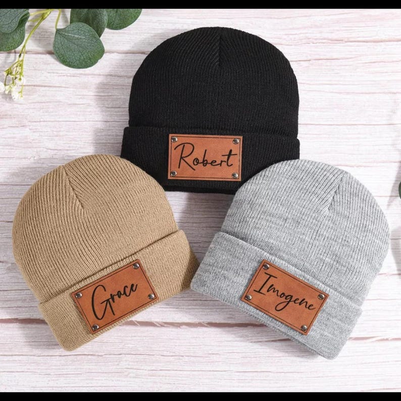 Personalized Beanie Hat, Unisex Winter Hat, Engraved Name Patch, Personalized Infant Knitted Beanie hat, Custom Hat, Baby Christmas Gift