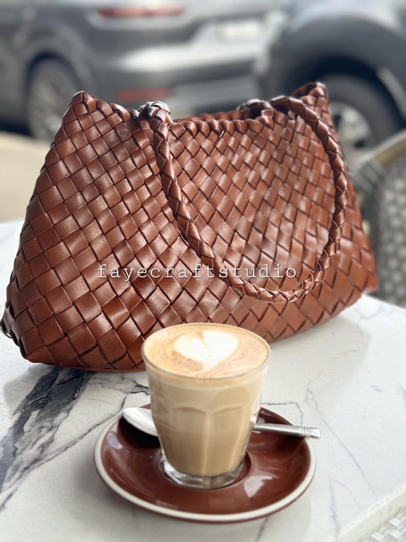 French style handmade TOP LAYER cowhide leather woven shoulder tote bag, gift for mom, gift for wife, soft leather bag