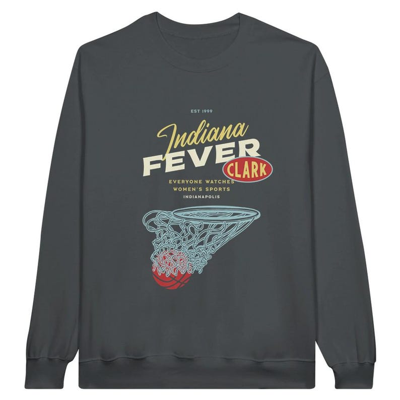 Indiana Fever Caitlin Clark Retro Crewneck Midweight Fleece Adult Crewneck Sweatshirt | Gildan SF000 Charcoal