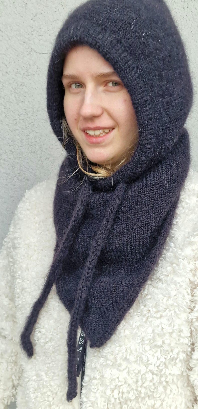 Hooded cowl, balaclava hat hood, hoodie hat, knit woolen hood, chunky wool hood for winter, Soft wool hood, Knit balaclava, Knit headwear