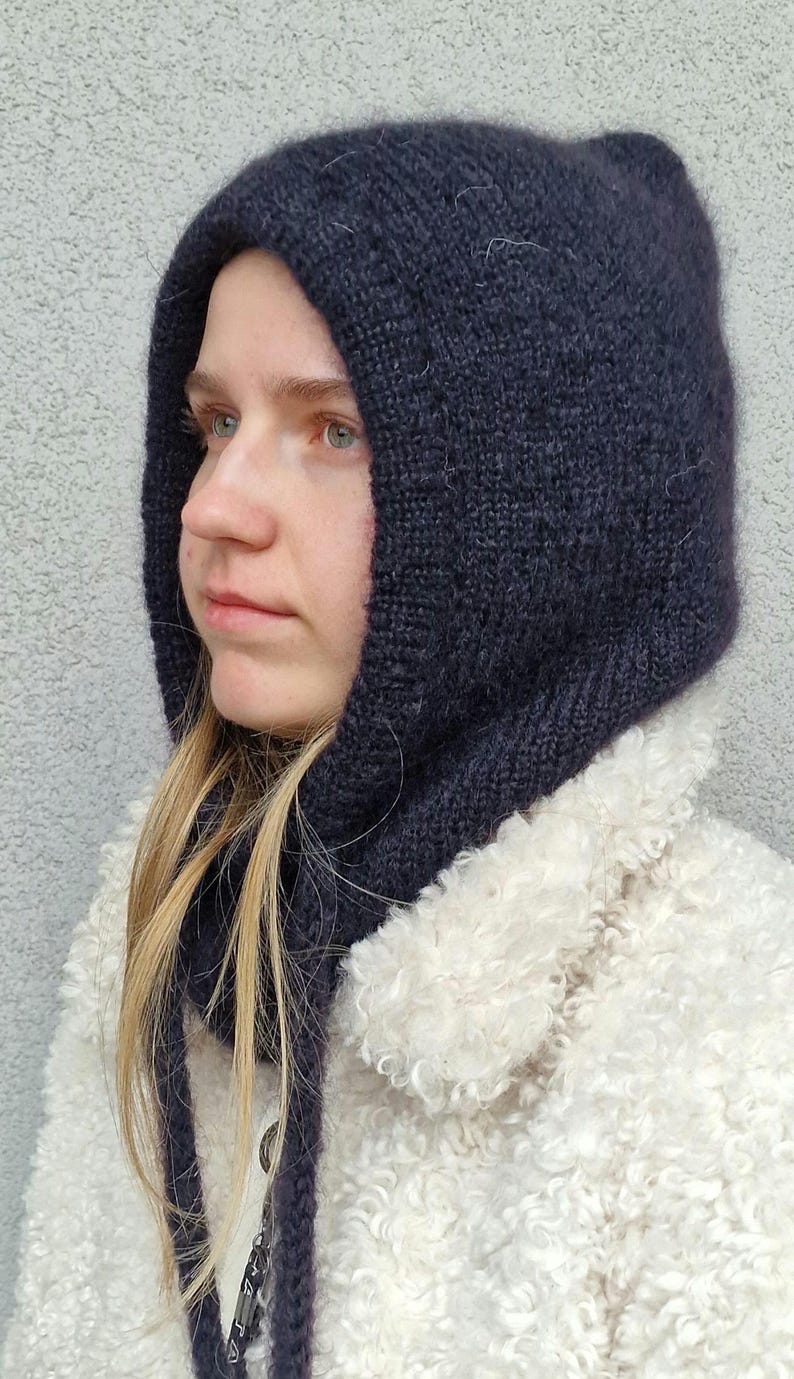 Hooded cowl, balaclava hat hood, hoodie hat, knit woolen hood, chunky wool hood for winter, Soft wool hood, Knit balaclava, Knit headwear