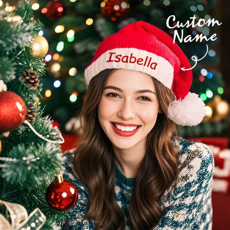 Personalized Christmas Hat Embroidered Name Santa Hat Christmas Gift for Family