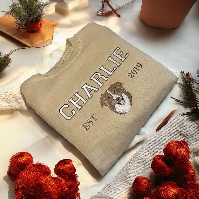 Custom Dog Hoodie Embroidered Dog Name, Varsity Personalized Pet Face Sweatshirt from Your Photo, Varsity Style Hoodie,Gifts for Dog Owners