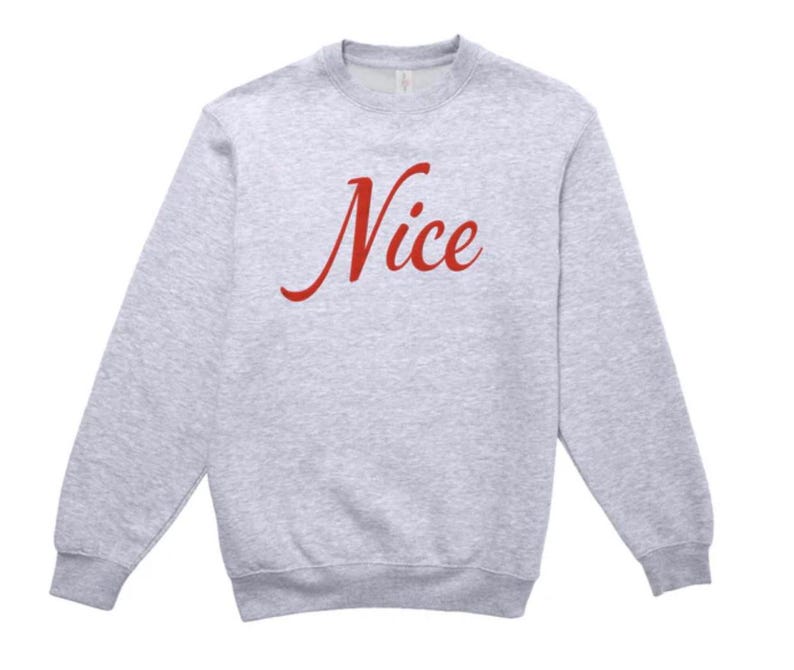 Nice | PUFF PRINT | Minimalist Christmas Crewneck Sweatshirt | High-Quality Holiday Pullover | Cozy Unisex Winter Apparel