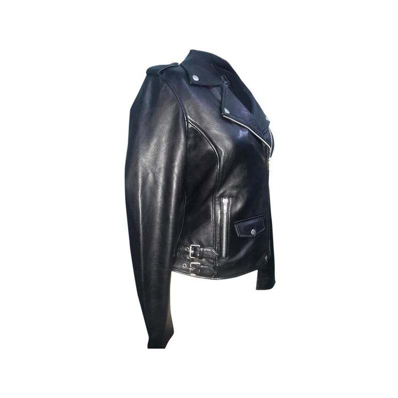 Women Black Color TASSEL Sheep Leather Biker Jacket. LA-W001