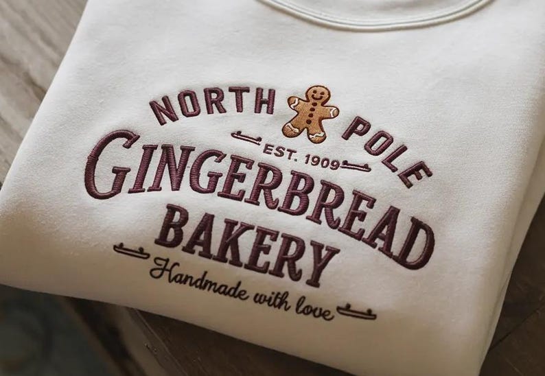 Christmas GINGERBREAD BAKERY Embroidered sweatshirts, holiday sweater, christmas sweater, embroidered sweatshirt, gingerbread, Santa, gift