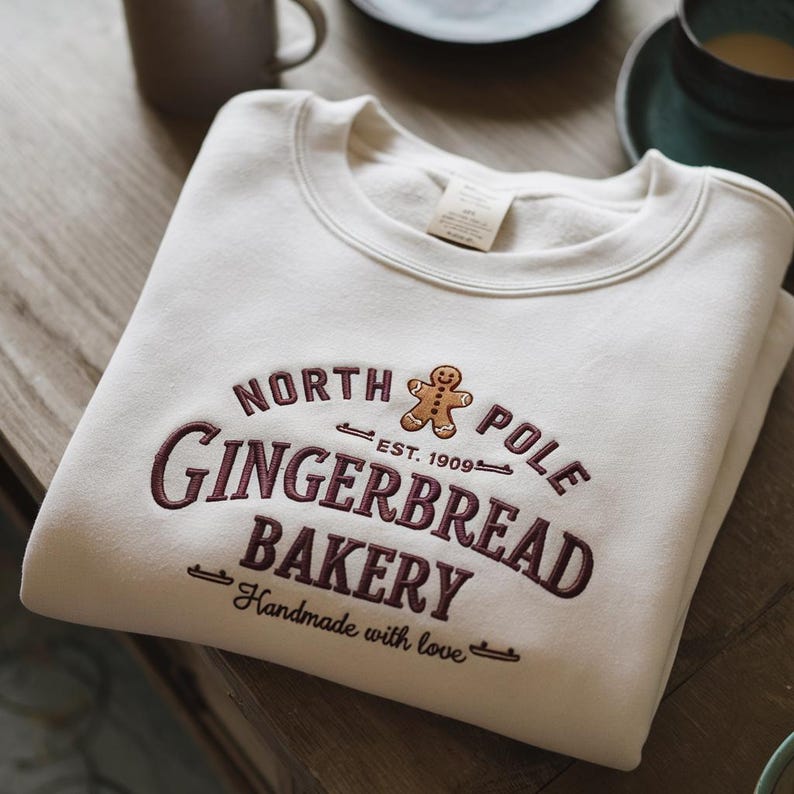 Christmas GINGERBREAD BAKERY Embroidered sweatshirts, holiday sweater, christmas sweater, embroidered sweatshirt, gingerbread, Santa, gift