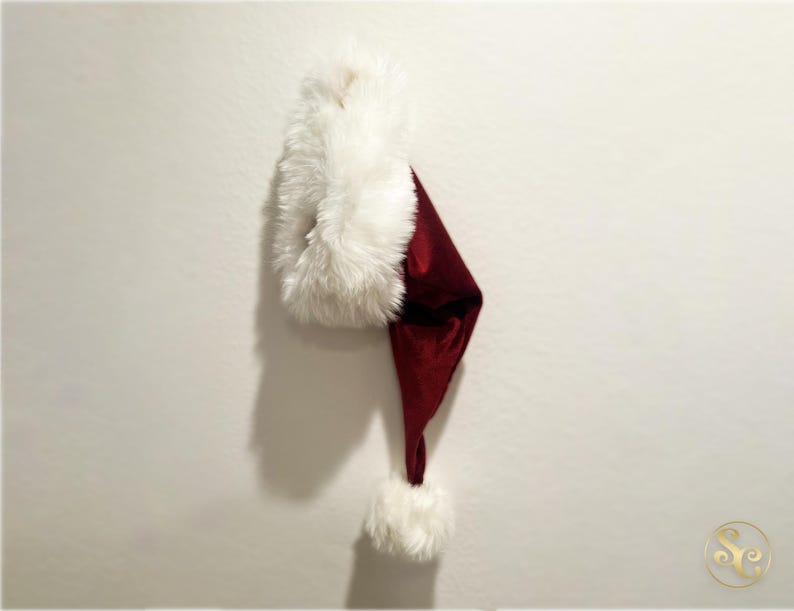 Classic Burgundy Santa Hat, Christmas, S - XXL Sizes, Luxury, Super Soft Plush with Arctic Fox Faux Fur