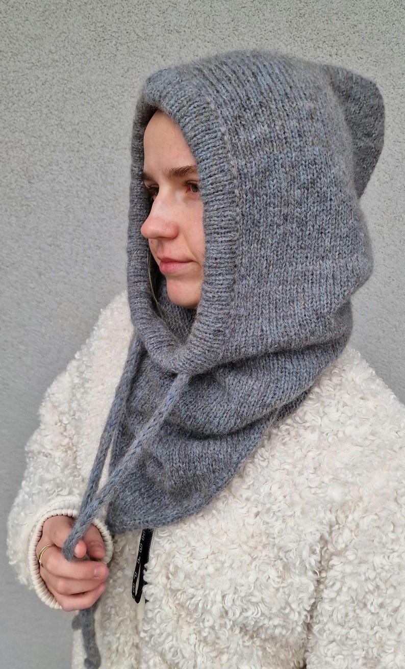 Hooded cowl, balaclava hat hood, hoodie hat, knit woolen hood, chunky wool hood for winter, Soft wool hood, Knit balaclava, Knit headwear