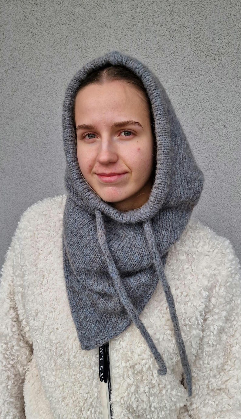 Hooded cowl, balaclava hat hood, hoodie hat, knit woolen hood, chunky wool hood for winter, Soft wool hood, Knit balaclava, Knit headwear