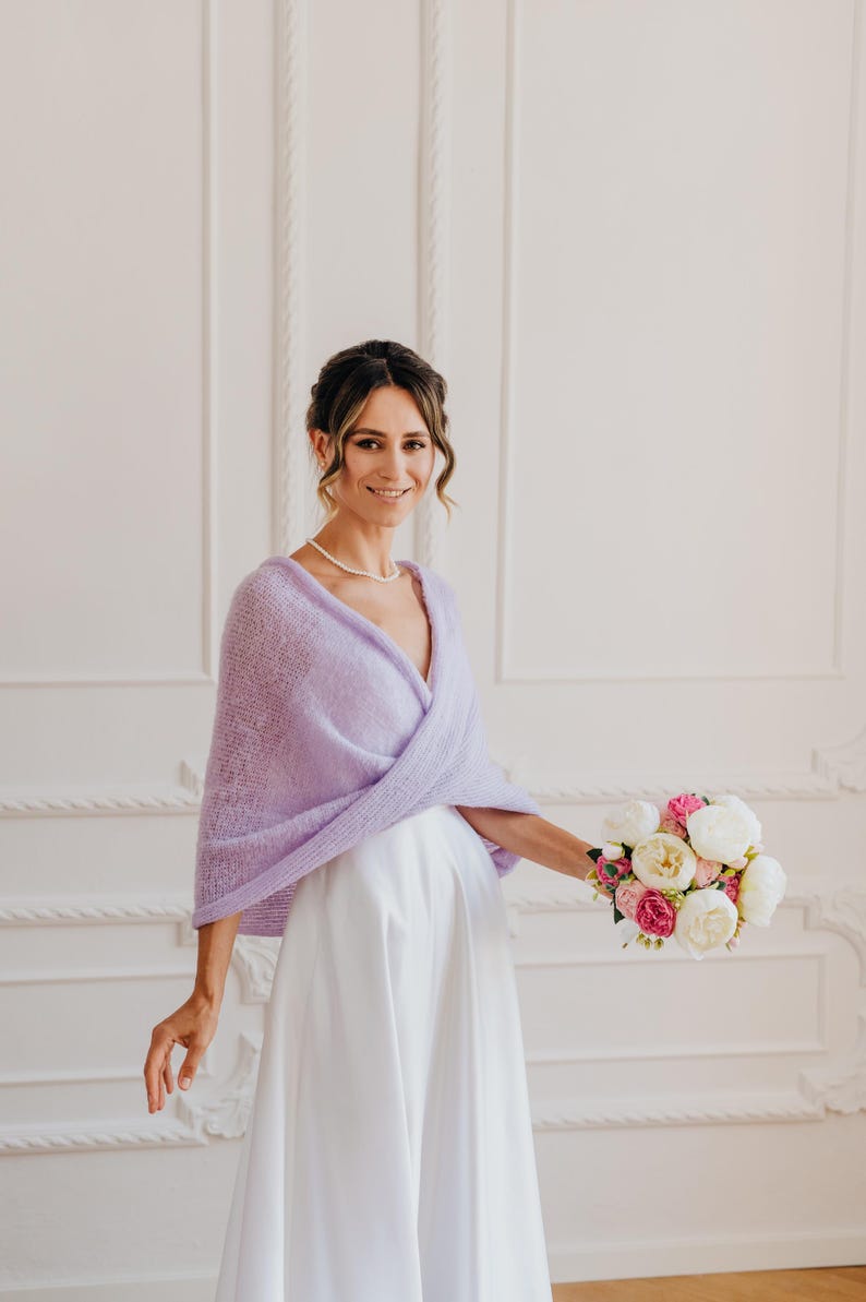 Bridal Shawl Wrap Wedding Stole Alpaca Silk Scarf Bridal Cover up Purple Shawl Wrap Bridal Shrug Bolero Wedding Shawl